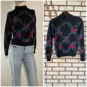 VTG Maggie Lawrence Chunky Knit Floral Pullover Sweater Size Small